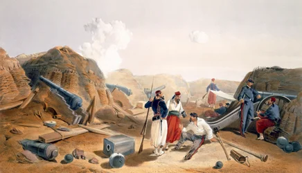 A Mamelon Vert belseje, tábla a „The Seat of War in the East” című kiadványból, kiadta Paul és Dominic Colnaghi and Co., 1856